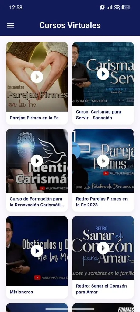 Pantalla de la app: Cursos virtuales