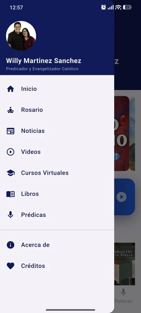 Pantalla de la app: Menú principal