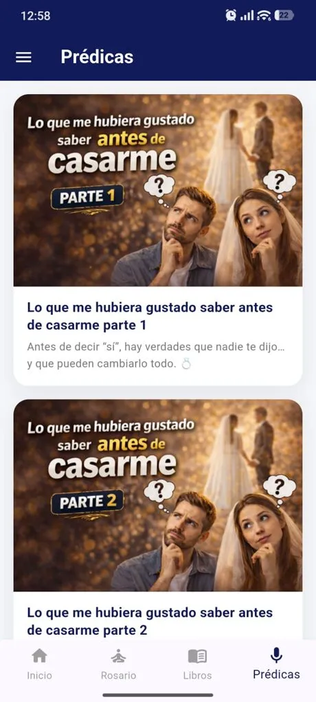 Pantalla de la app: Prédicas